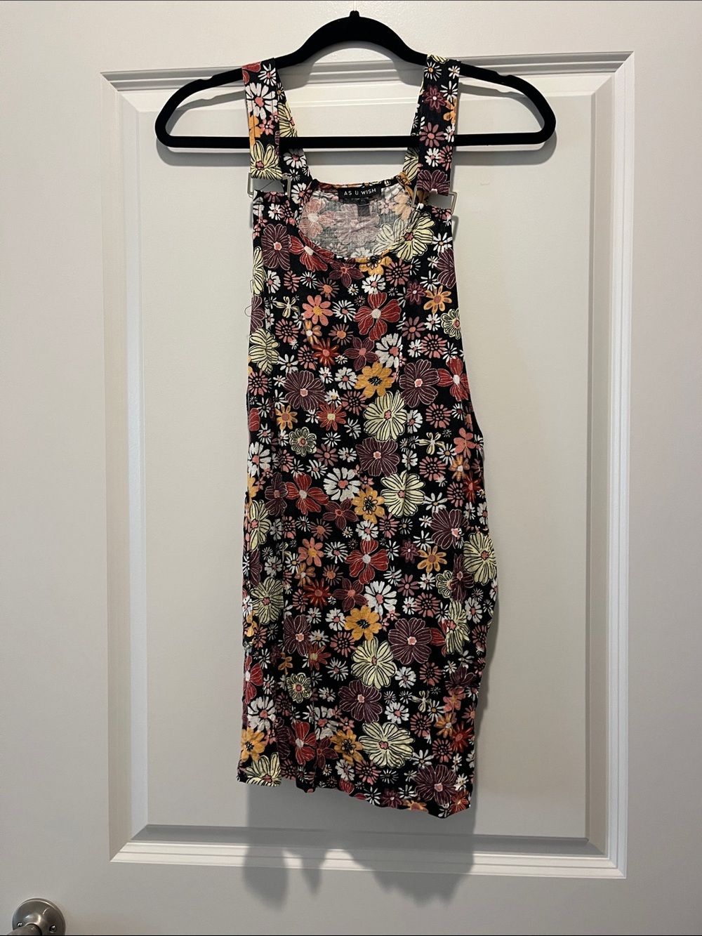 As U Wish Black Floral Mini Pinafore Dress with Multicolor Blooms